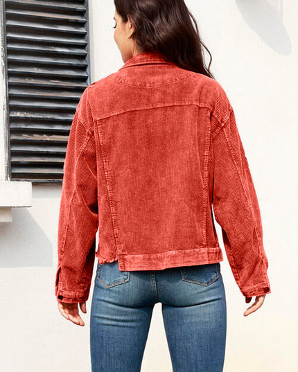Football Sequin Raw Hem Collared Neck Jacket