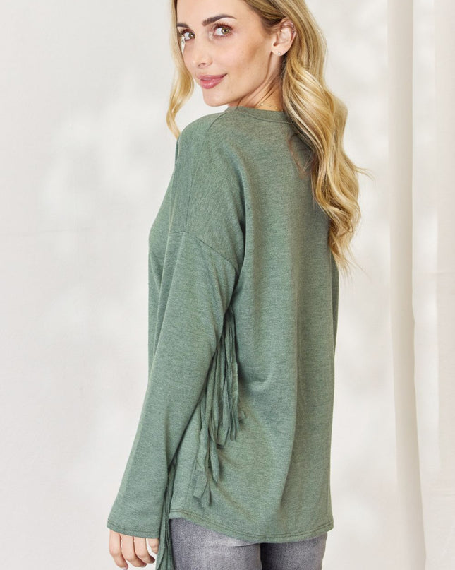 Celeste Full Size Fringe Detail Long Sleeve Top