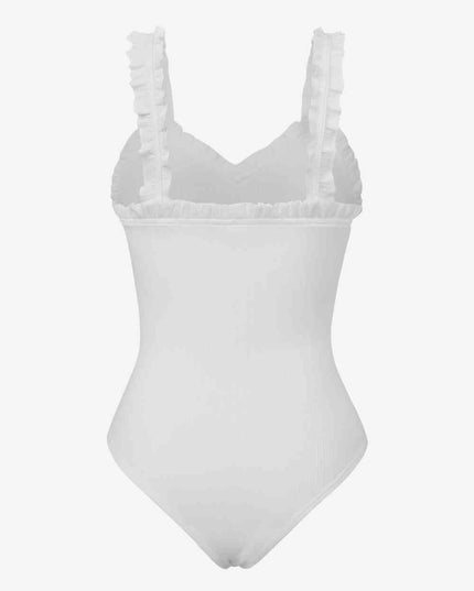 Ribbed Ruffle Trim Sleeveless Bodysuit