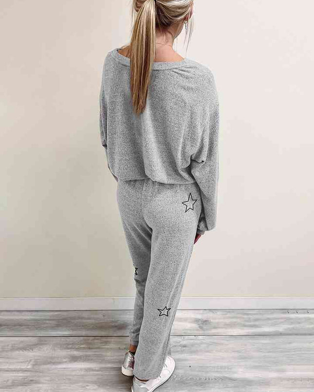 Star Print Long Sleeve Top and Pants Lounge Set