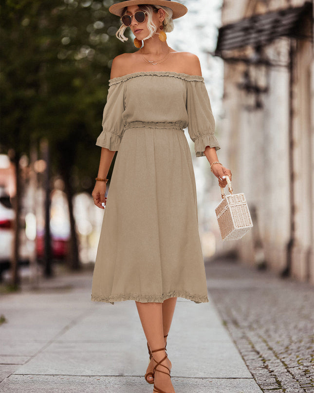 Frilled Off-Shoulder Flounce Sleeve Dress