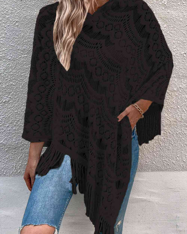 Openwork Fringe Detail Poncho