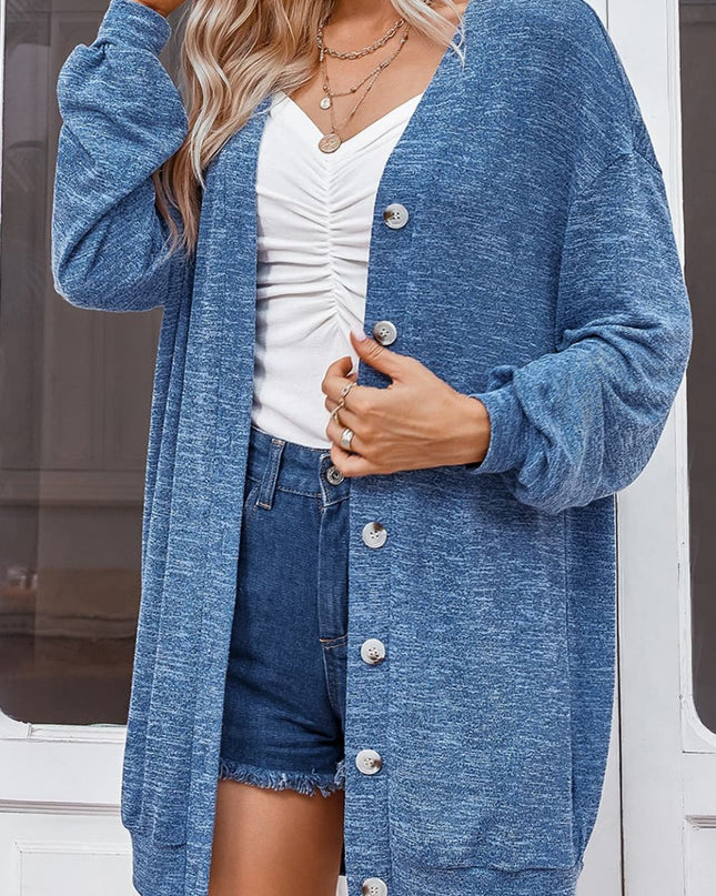 Buttoned V-Neck Long Sleeve Cardigans