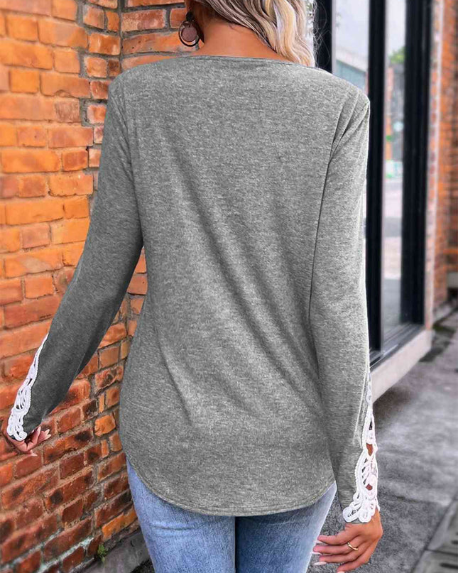 Half Button Lace Detail T-Shirt