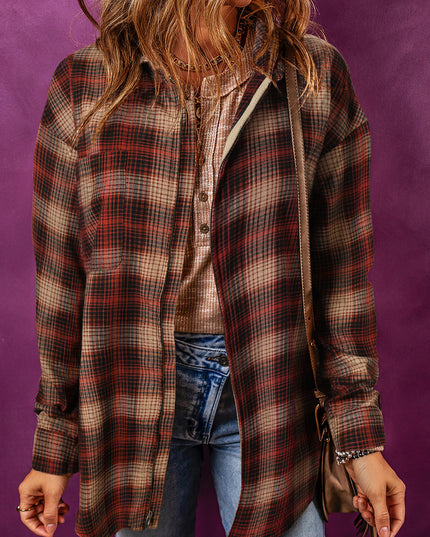 Plaid Zip-Up Collared Jacket