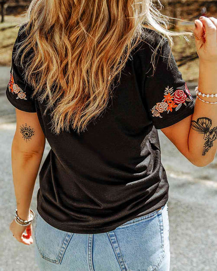 Embroidered Round Neck Tee Shirt