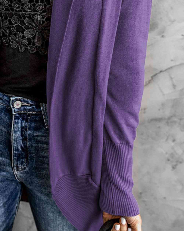 Double Take Long Sleeve Ribbed Hem Open Front Longline Cardigan