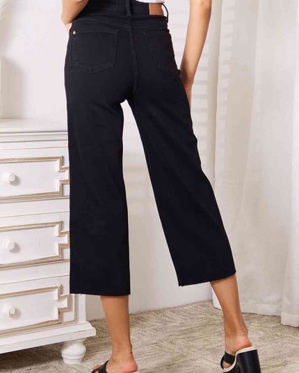 Judy Blue Full Size High Waist Wide Raw Hem Cropped Jeans