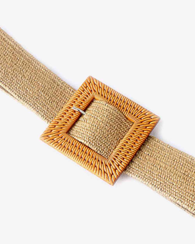 Square Buckle Elastic Braid Belt