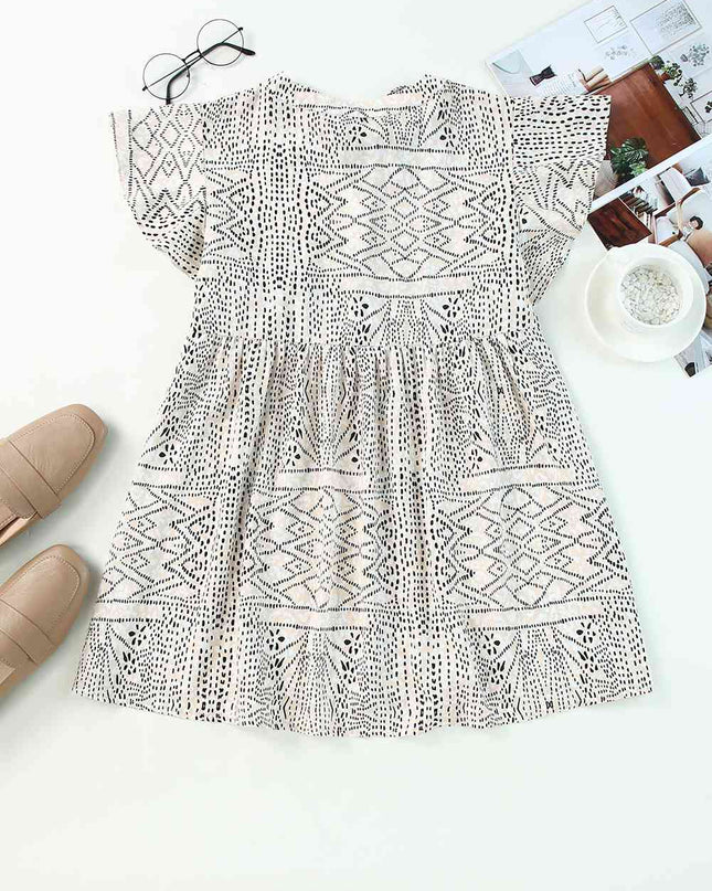 Embroidered Printed Flutter Sleeve Blouse