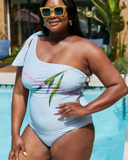 Marina West Swim Vacay Mode One Shoulder Swimsuit in Pastel Blue