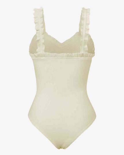 Ribbed Ruffle Trim Sleeveless Bodysuit