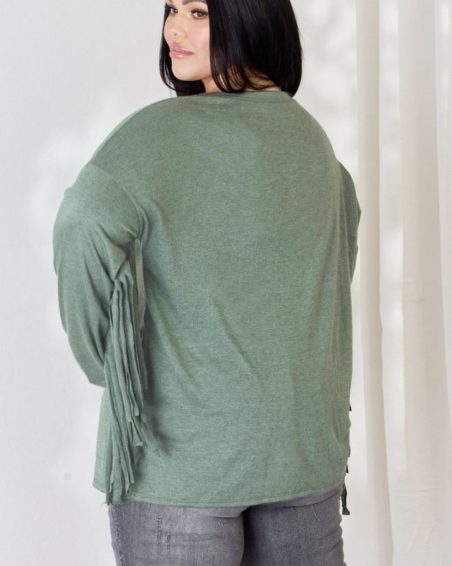 Celeste Full Size Fringe Detail Long Sleeve Top