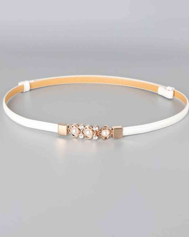 Rhinestone Flower Adjustable PU Leather Belt
