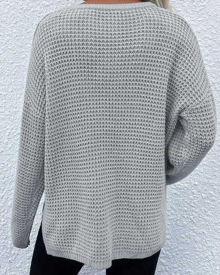 Notched Long Sleeve Sweater