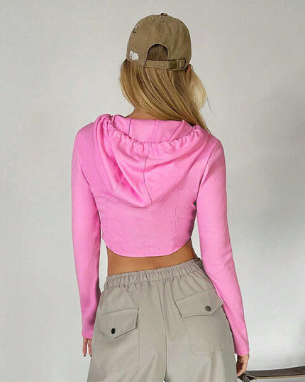 Drawstring Long Sleeve Cropped Hoodie