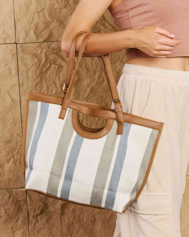 Fame Striped In The Sun Faux Leather Trim Tote Bag