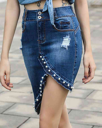 Full Size Buttoned Denim Skirt