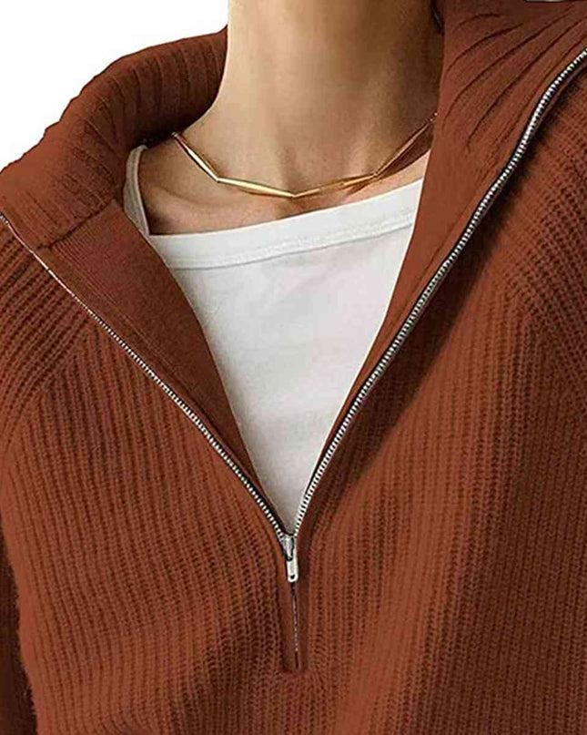 HaIf Zip Long Sleeve Knit Top