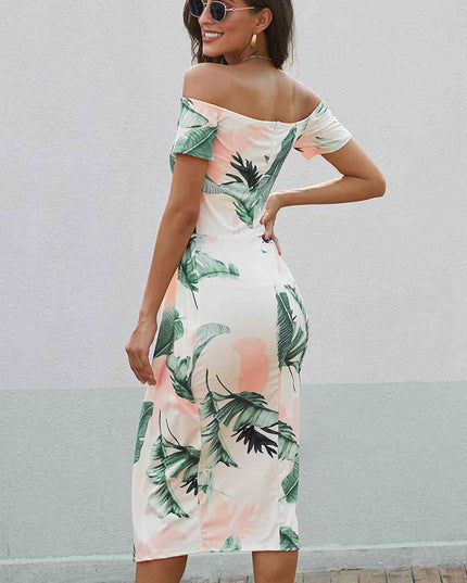 Printed Off-Shoulder Split Dress
