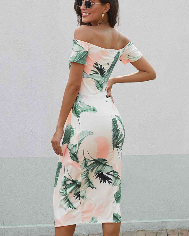 Printed Off-Shoulder Split Dress