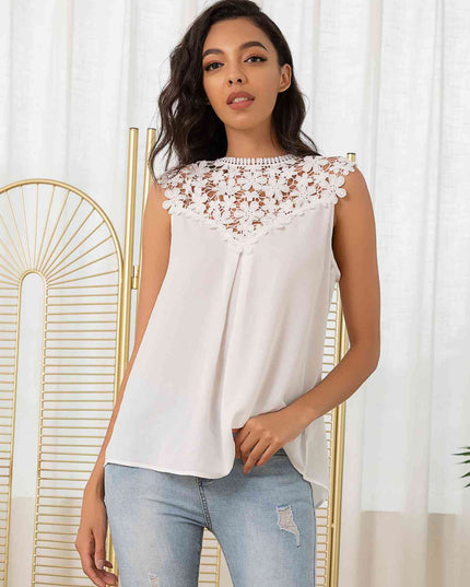 Lace Trim Round Neck Long Sleeve Tank Top