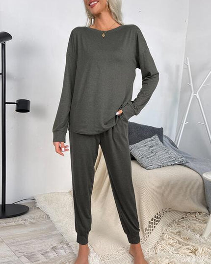 Round Neck Top and Drawstring Pants Lounge Set