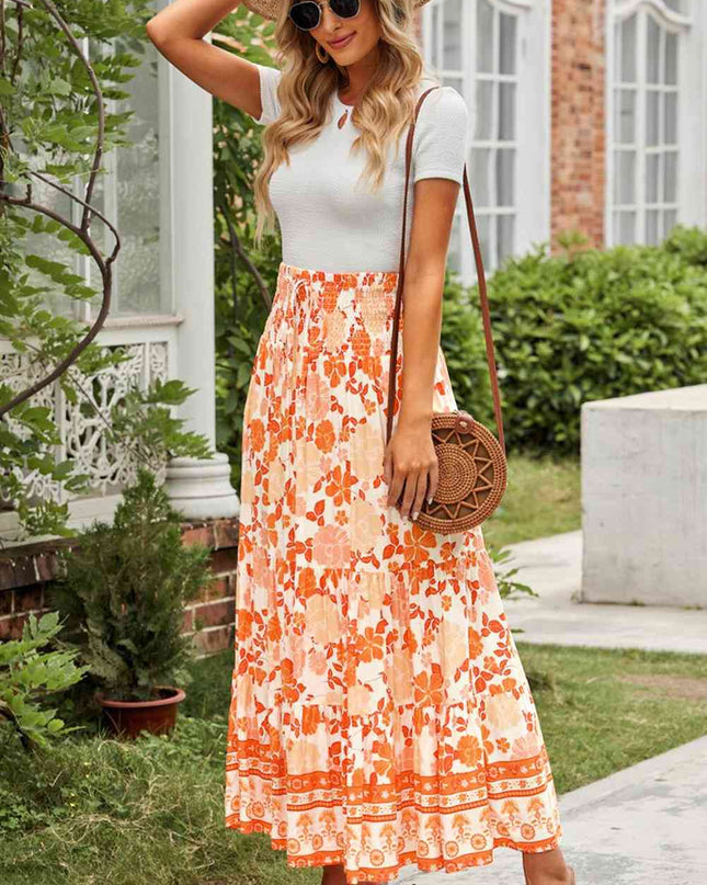 Floral Smocked Tiered Maxi Skirt