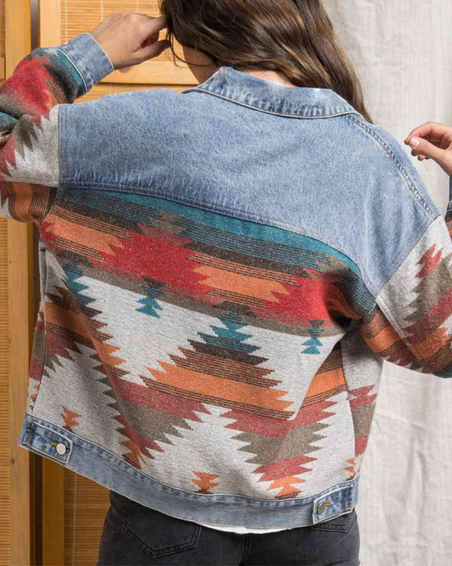 Printed Button Down Denim Shacket