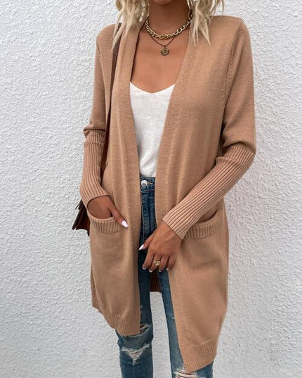 Open Front Long Sleeve Cardigan with Pockets