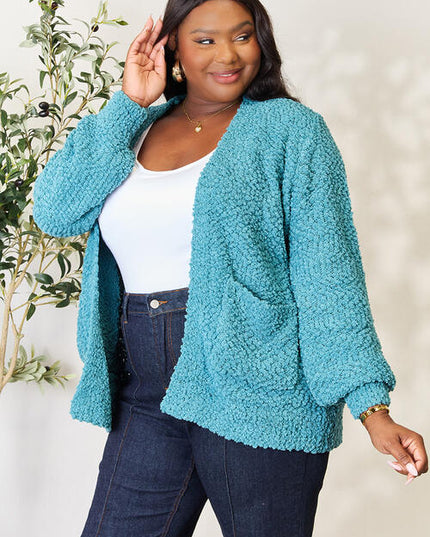 Zenana Falling For You Full Size Open Front Cardigan with Pockets