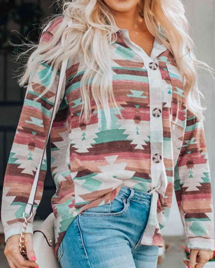 Printed Button Up Long Sleeve Shirt
