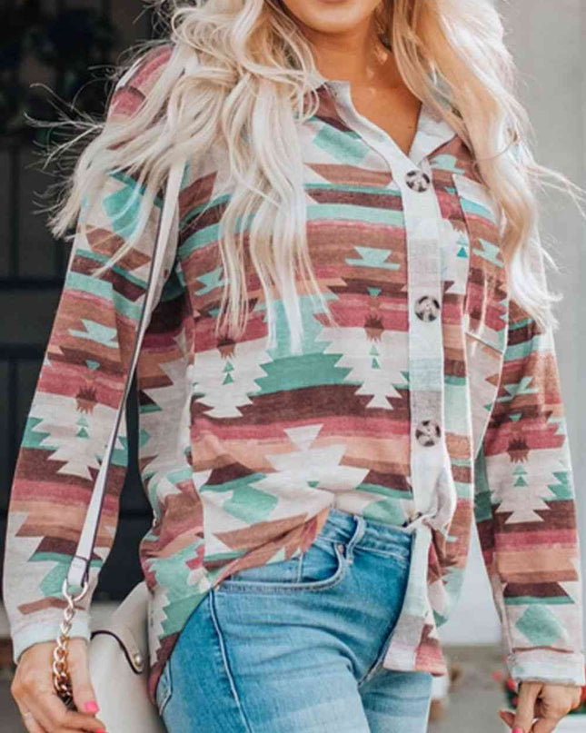 Printed Button Up Long Sleeve Shirt
