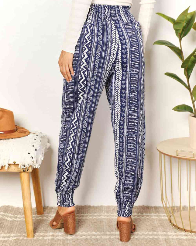 Double Take Geometric Print Tassel High-Rise Pants