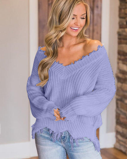 Frayed Hem Dropped Shoulder Sweater