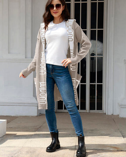Open Front Long Sleeve Hooded Cardigan