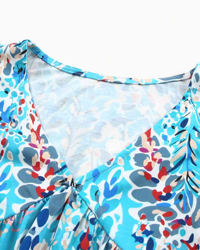 Printed Flutter Sleeve V-Neck Top cf