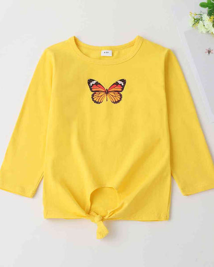 Round Neck Butterfly Graphic Long Sleeve T-Shirt