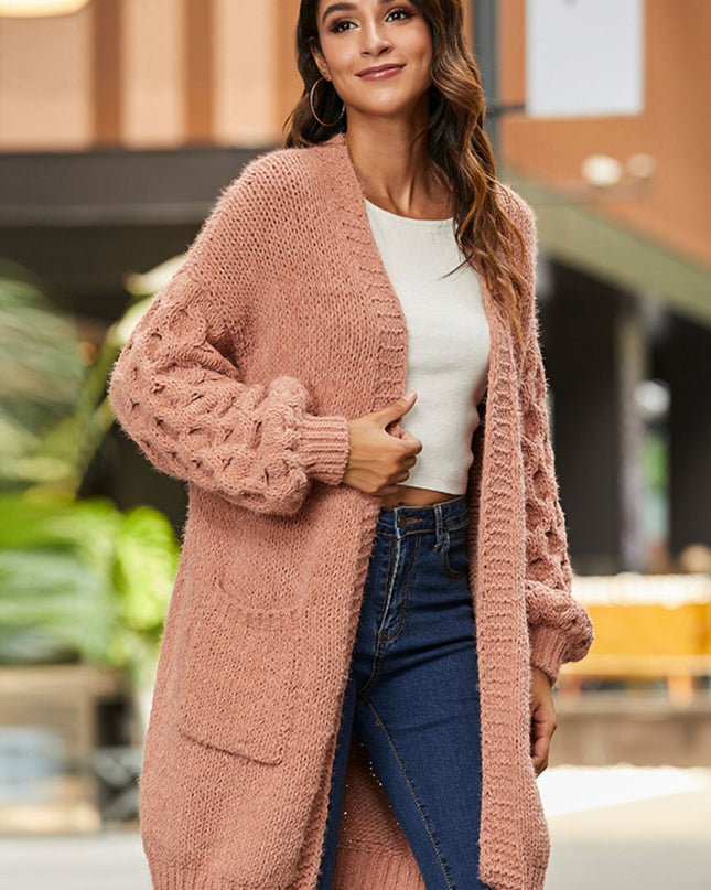Open Front Ribbed Trim Duster Cardigan