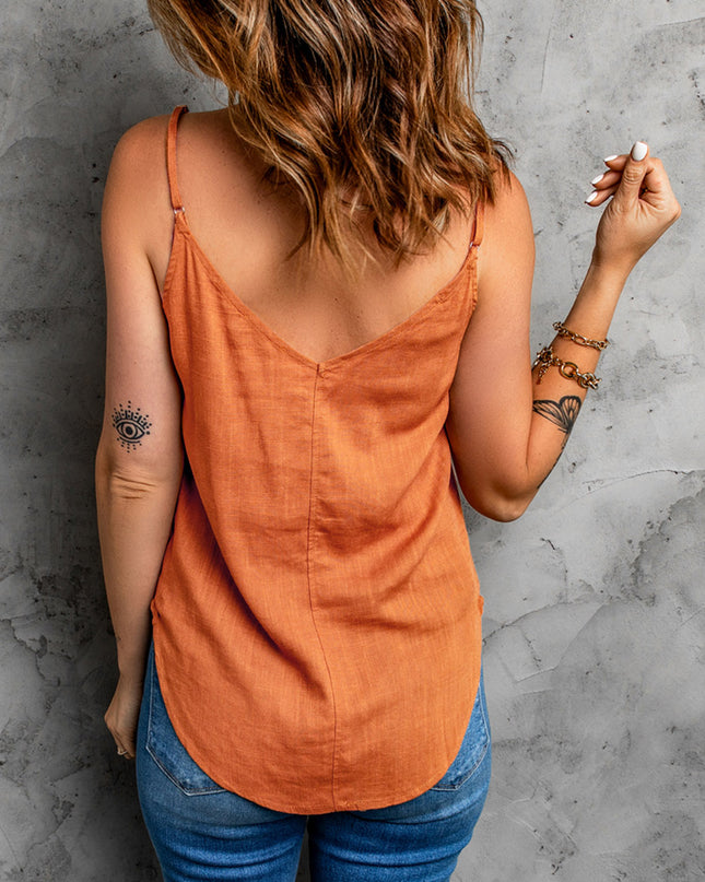 Button Front Plunge Spaghetti Strap Cami