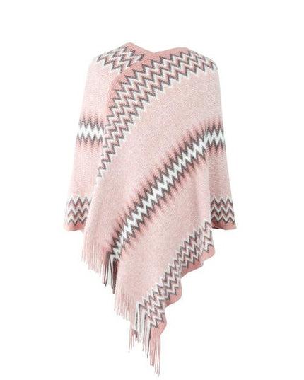 Fringe Hem Striped Cape Sleeve Poncho