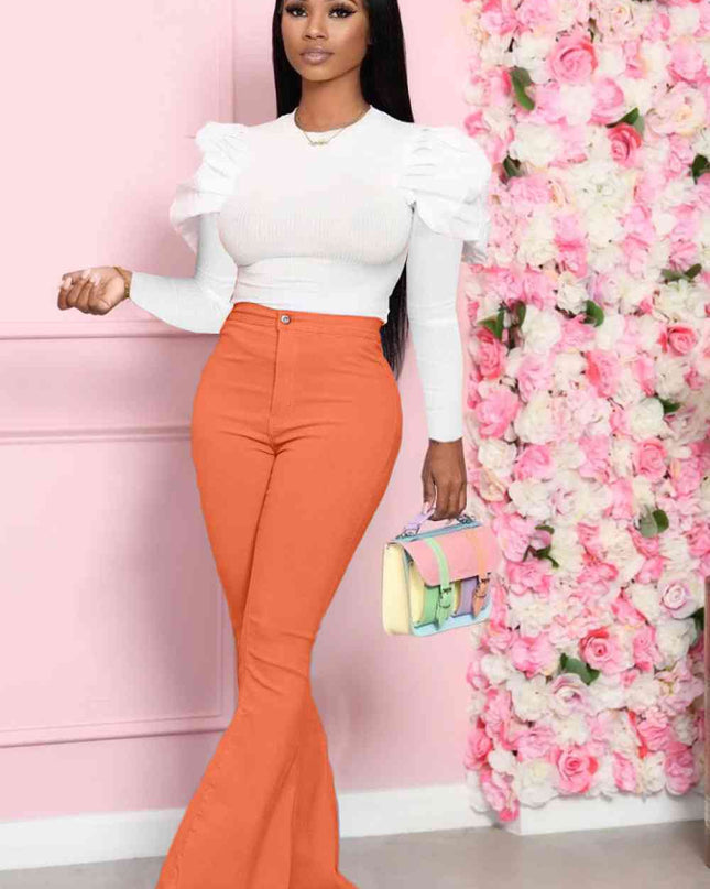 Leg-Of-Mutton Sleeve Top and Flare Pants Set
