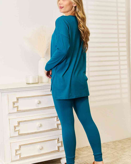 Zenana Lazy Days Full Size Long Sleeve Top and Leggings Set