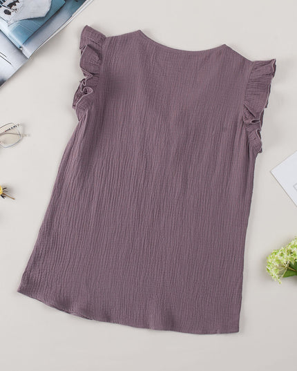 Ruffle Shoulder V-Neck Top