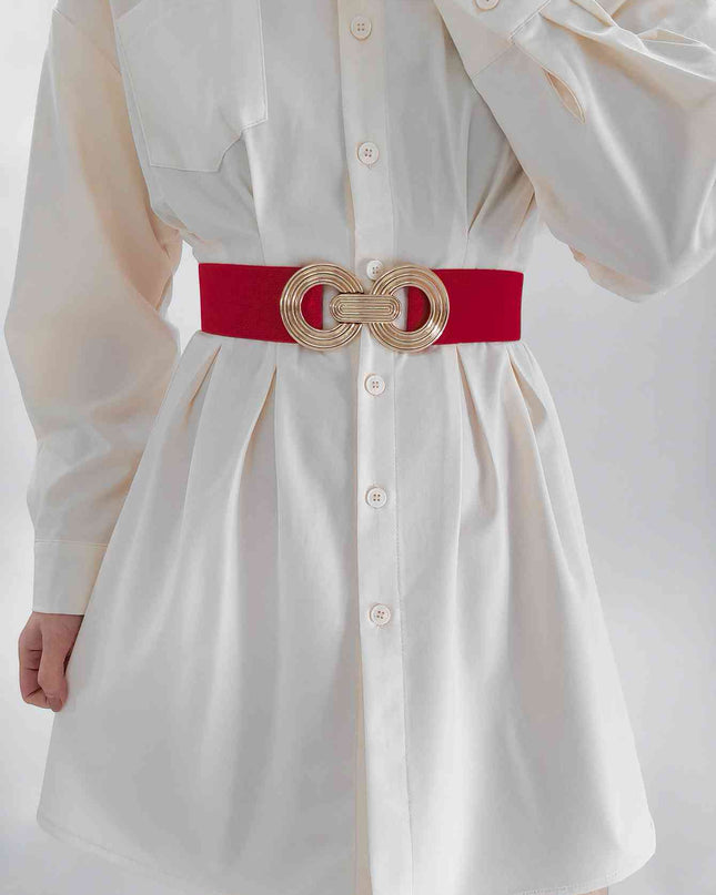 Geometric Buckle Elastic Wide Belt