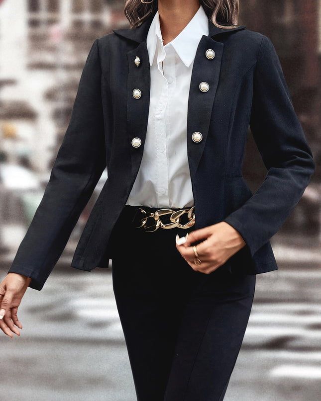 Buttoned Lapel Collar Long Sleeve Blazer