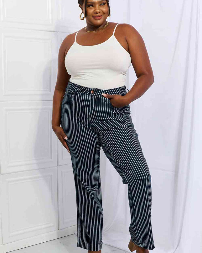 Judy Blue Cassidy Full Size High Waisted Tummy Control Striped Straight Jeans