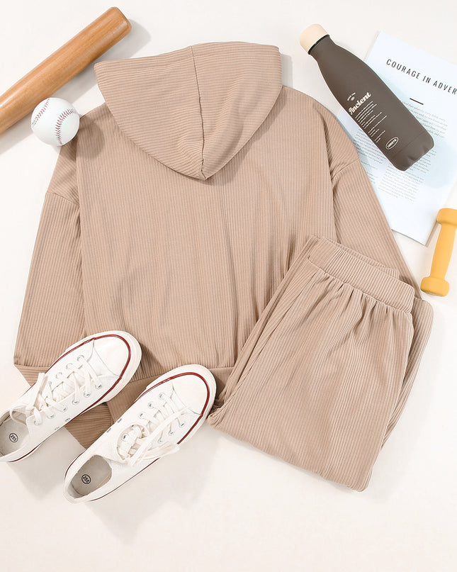 Drawstring Zip Up Hoodie and Pants Active Set