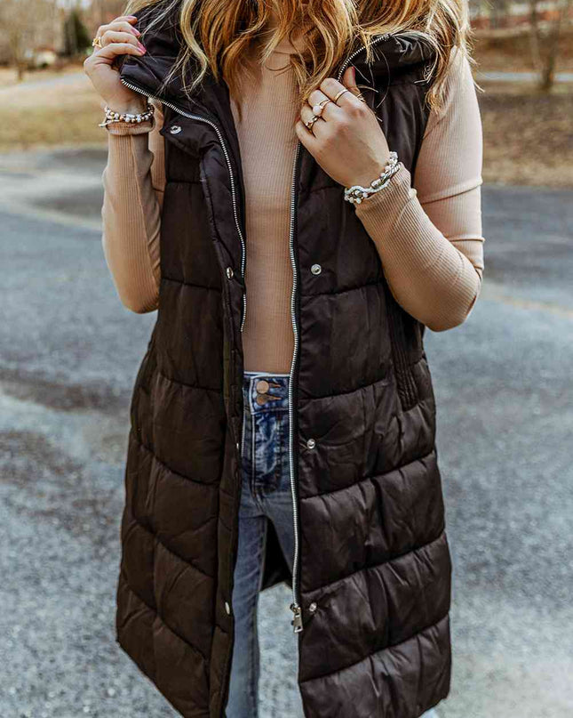 Longline Hooded Sleeveless Puffer Vest