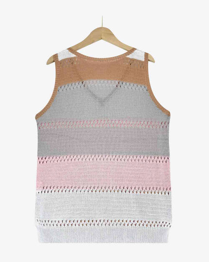 Striped Openwork V-Neck Knit Tank